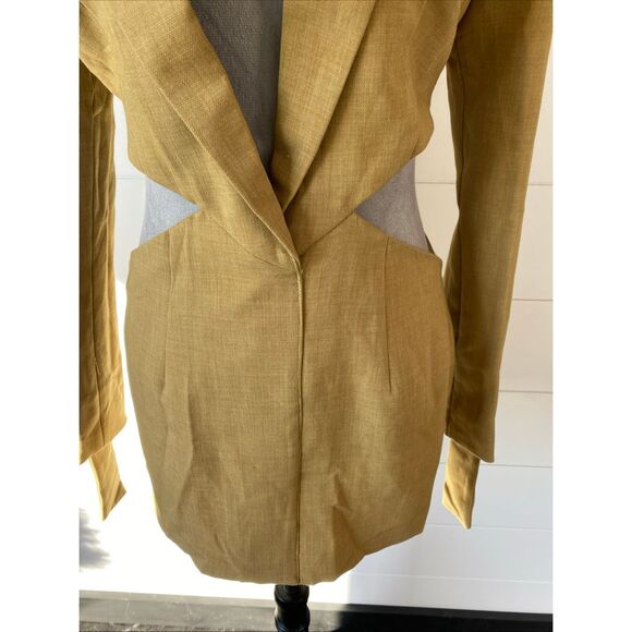 PLT Label Mustard Strap Sleeve Detail Cut Out Blazer Dress Size 4 - Picture 9 of 14